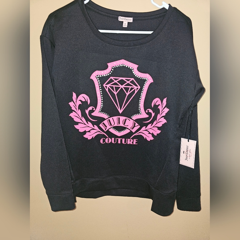 Juicy Couture Black Pink Diamond Crew Sweatshirt NWT SZ M